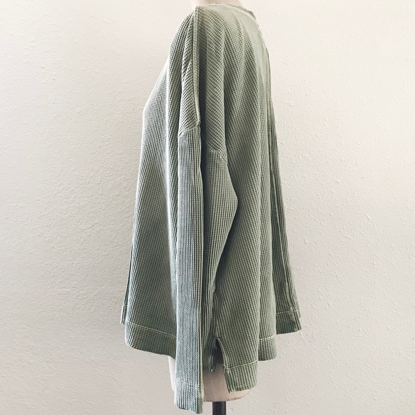Anthropologie Green Waffle Knit Long Sleeve Top