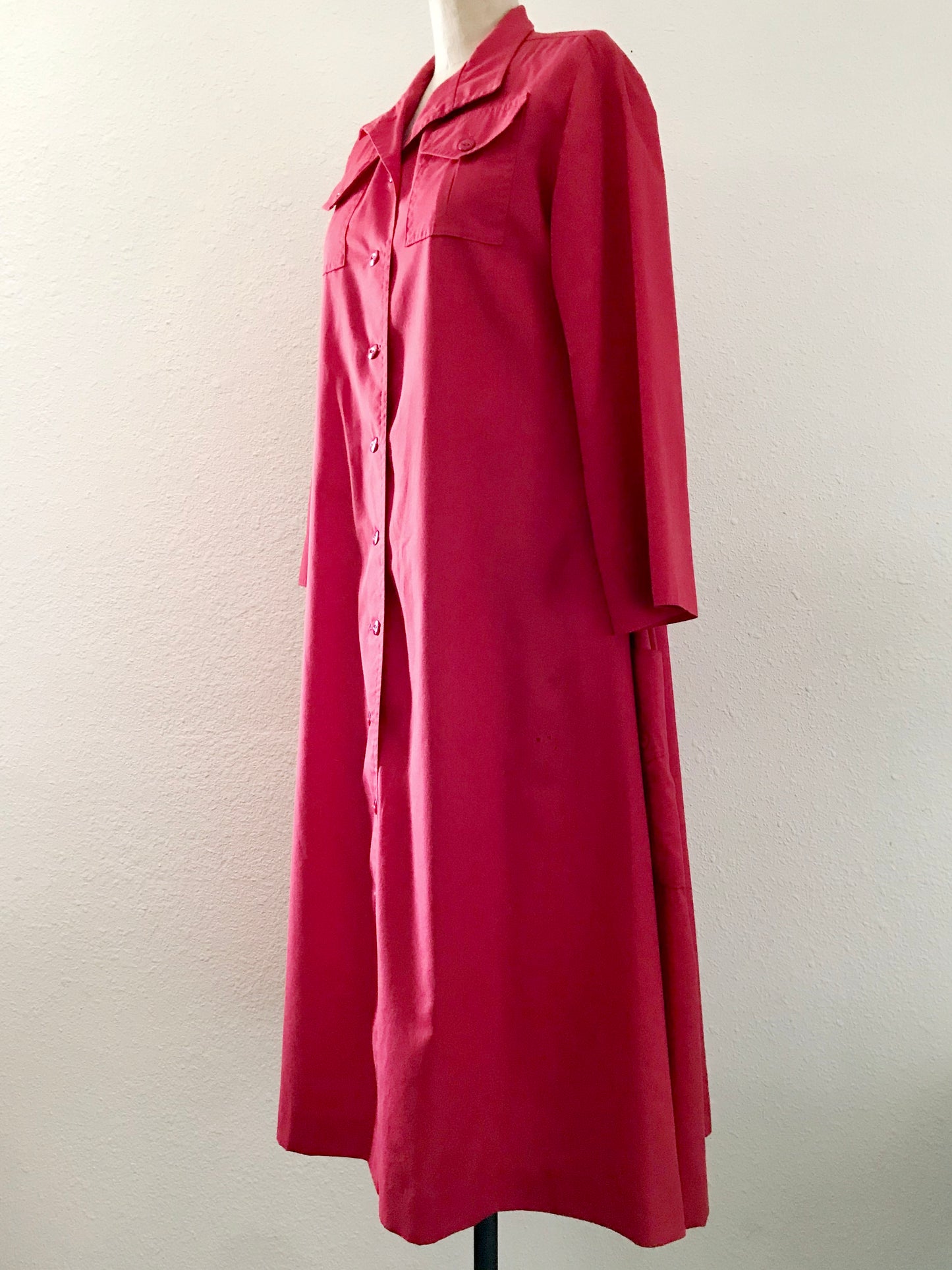 Vintage Serbin 1960s Red A Line Button Front 3/4 Sleeve Midi Dress