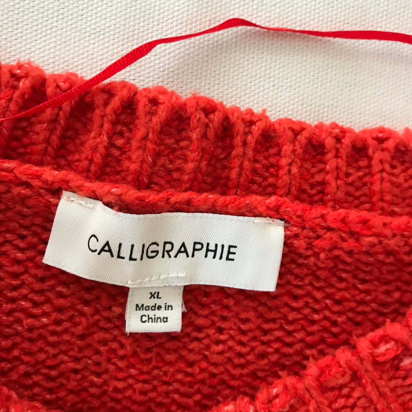 Anthropologie Orange Chunky Knit Embroidered Sweater