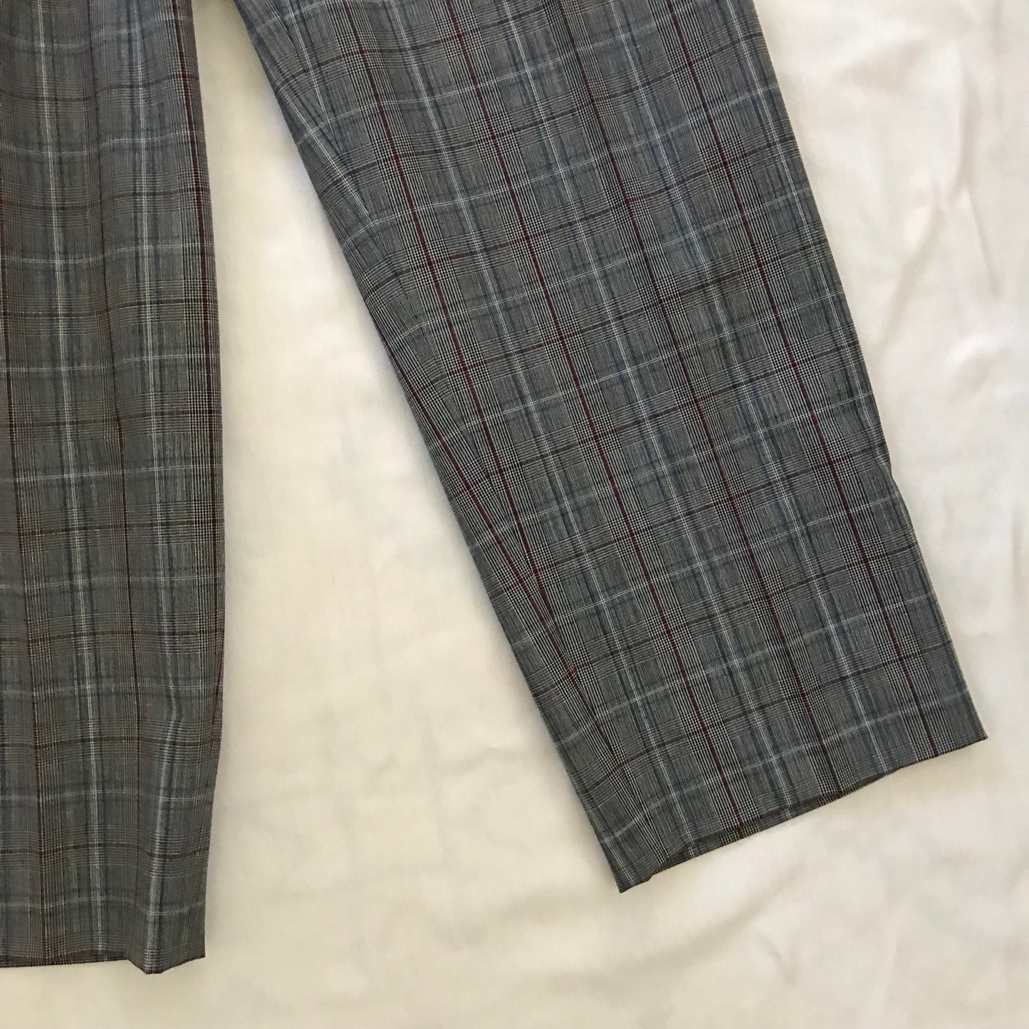 Tory Burch Gray Plaid Pleated Wool Trousers