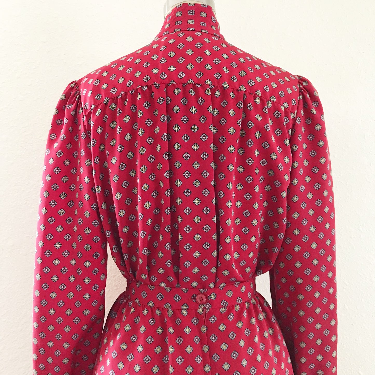 Vintage 70s Sasson Red Geometric Midi Skirt Suit