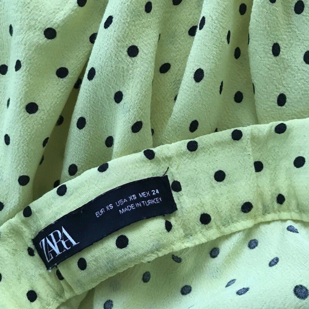 Zara Yellow Black Polka Dot Midi Skirt