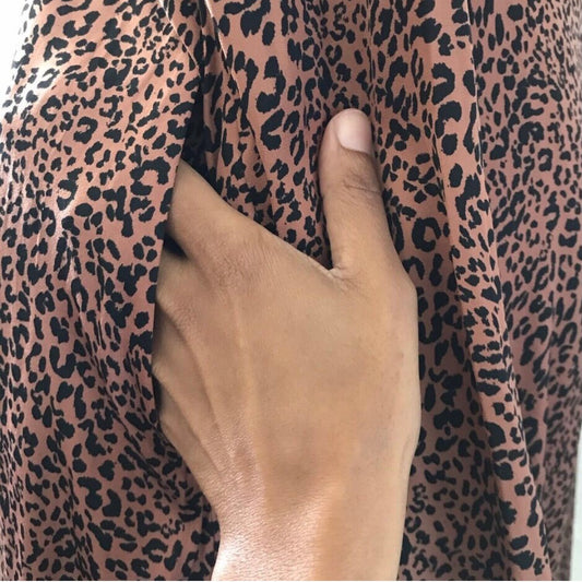 Free People Brown Satin Animal Print Backless Midi Dress