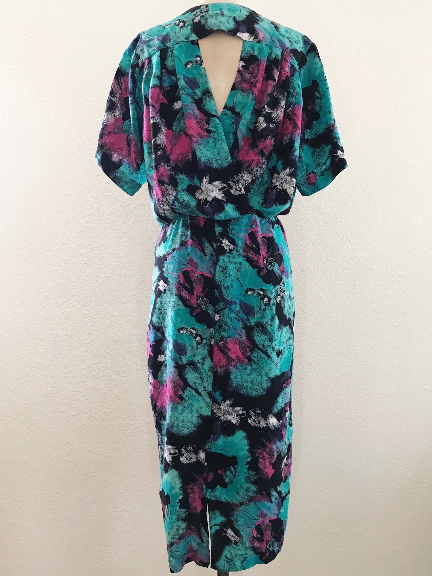 Vintage All That Jazz 1990s Green Floral Cut Out Midi Dress