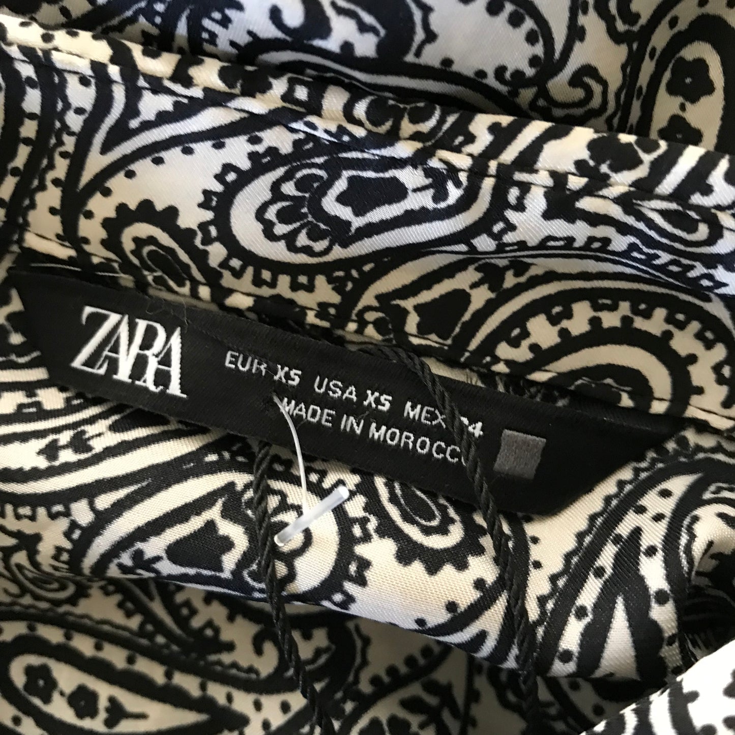 Zara Ivory Black Paisley Satin Long Sleeve Top Blouse