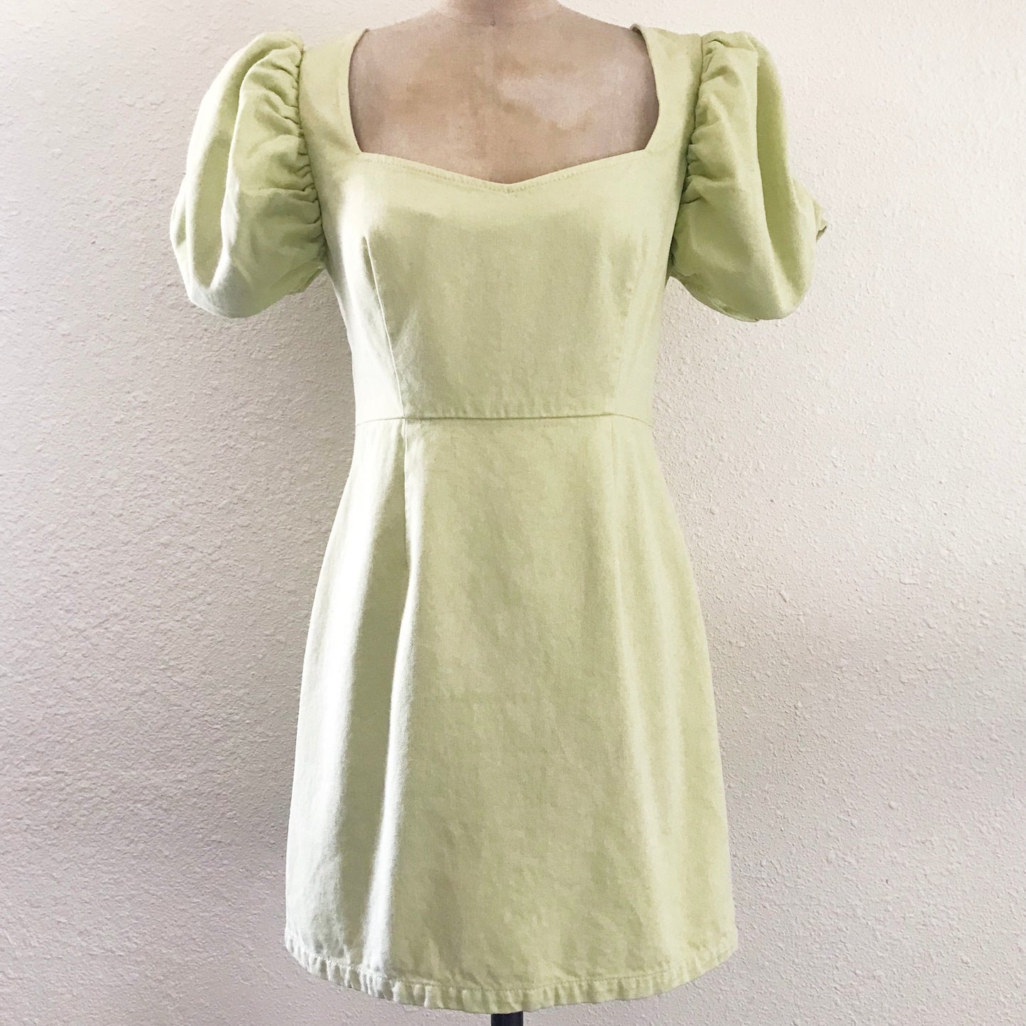 Asos Light Green Puff Sleeve Denim Cutout Short Mini Dress