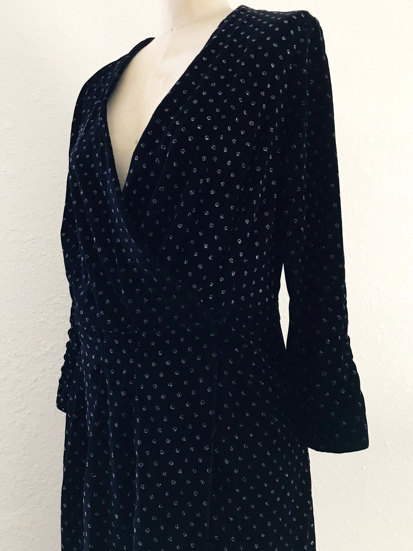 Zara Black Velvet Polka Dot Midi Dress