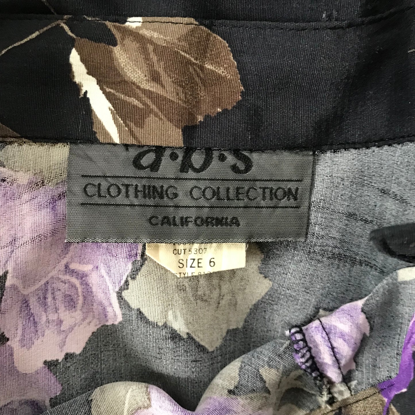 Vintage 1990s Black Purple Floral Rose Printed Midi Skirt
