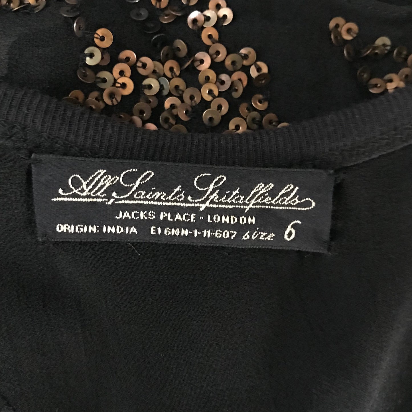 All Saints Black Silk Sequin Poison Mini Dress