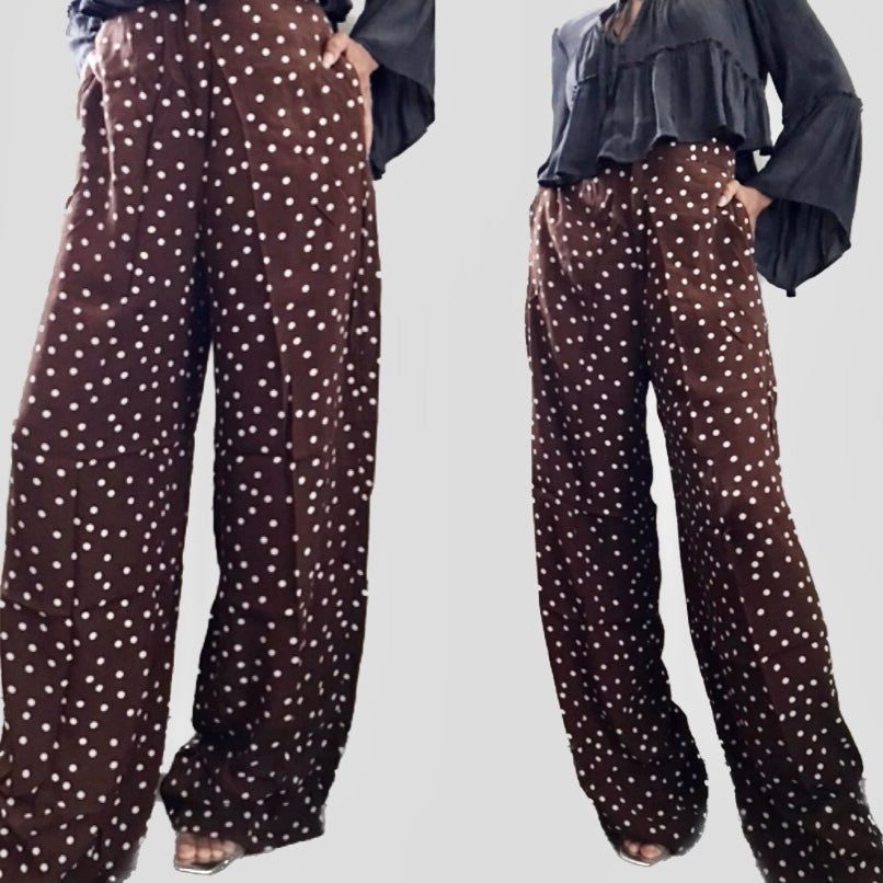Zara Brown Polka Dot Flowy Mid Rise Pants