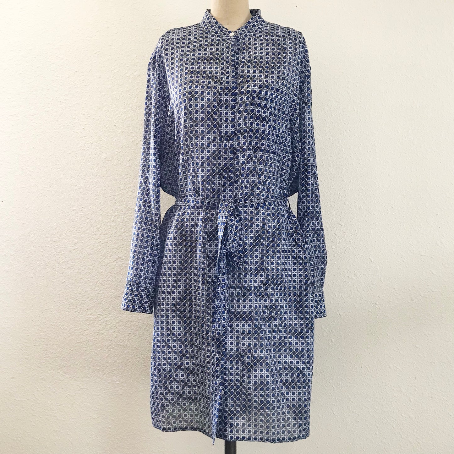 Equipment Blue Silk + Cotton Geometric Shirt Dress