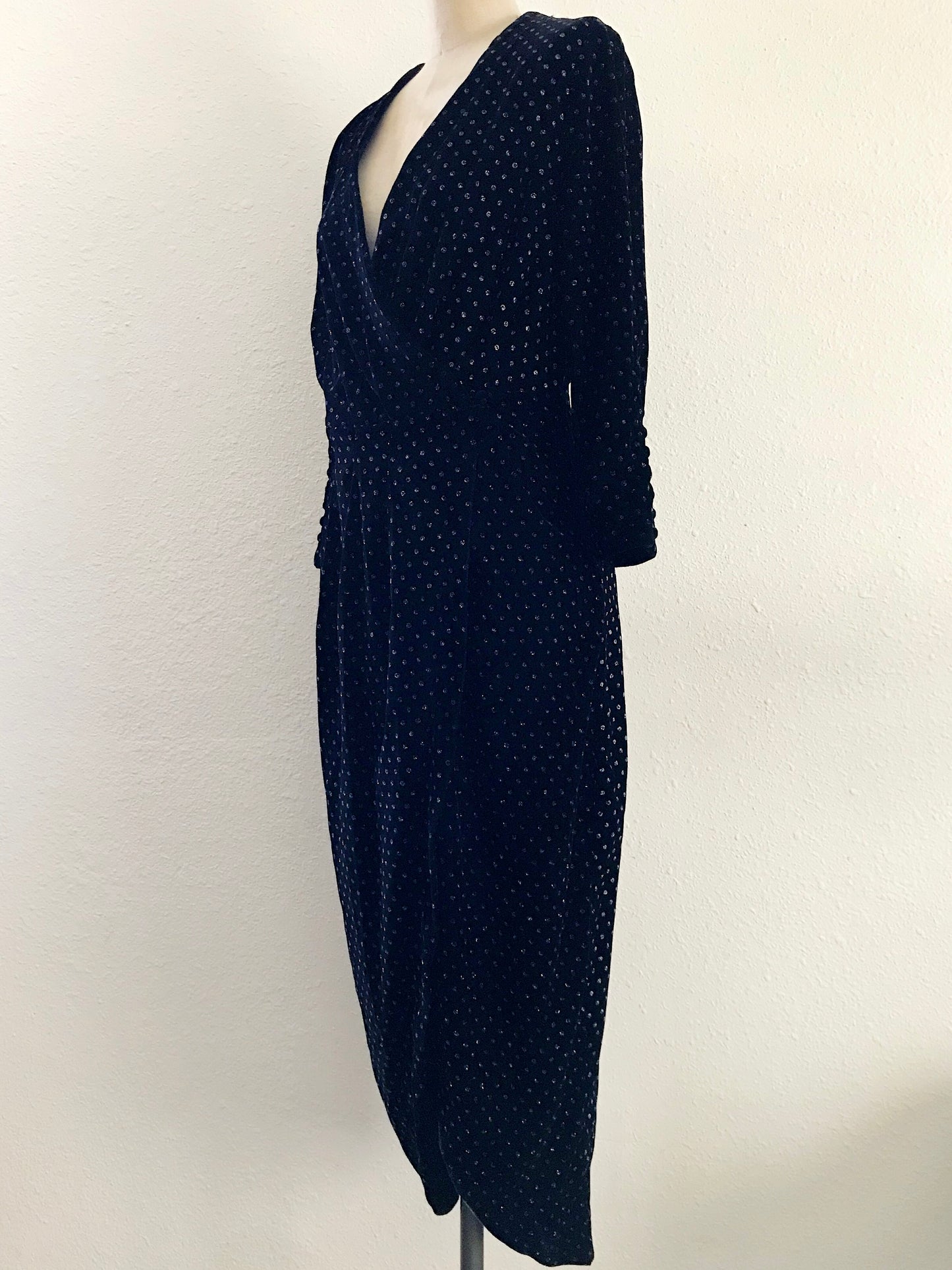 Zara Black Velvet Polka Dot Midi Dress