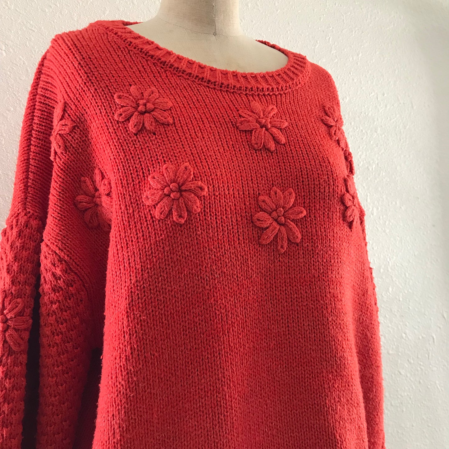 Anthropologie Orange Chunky Knit Embroidered Sweater