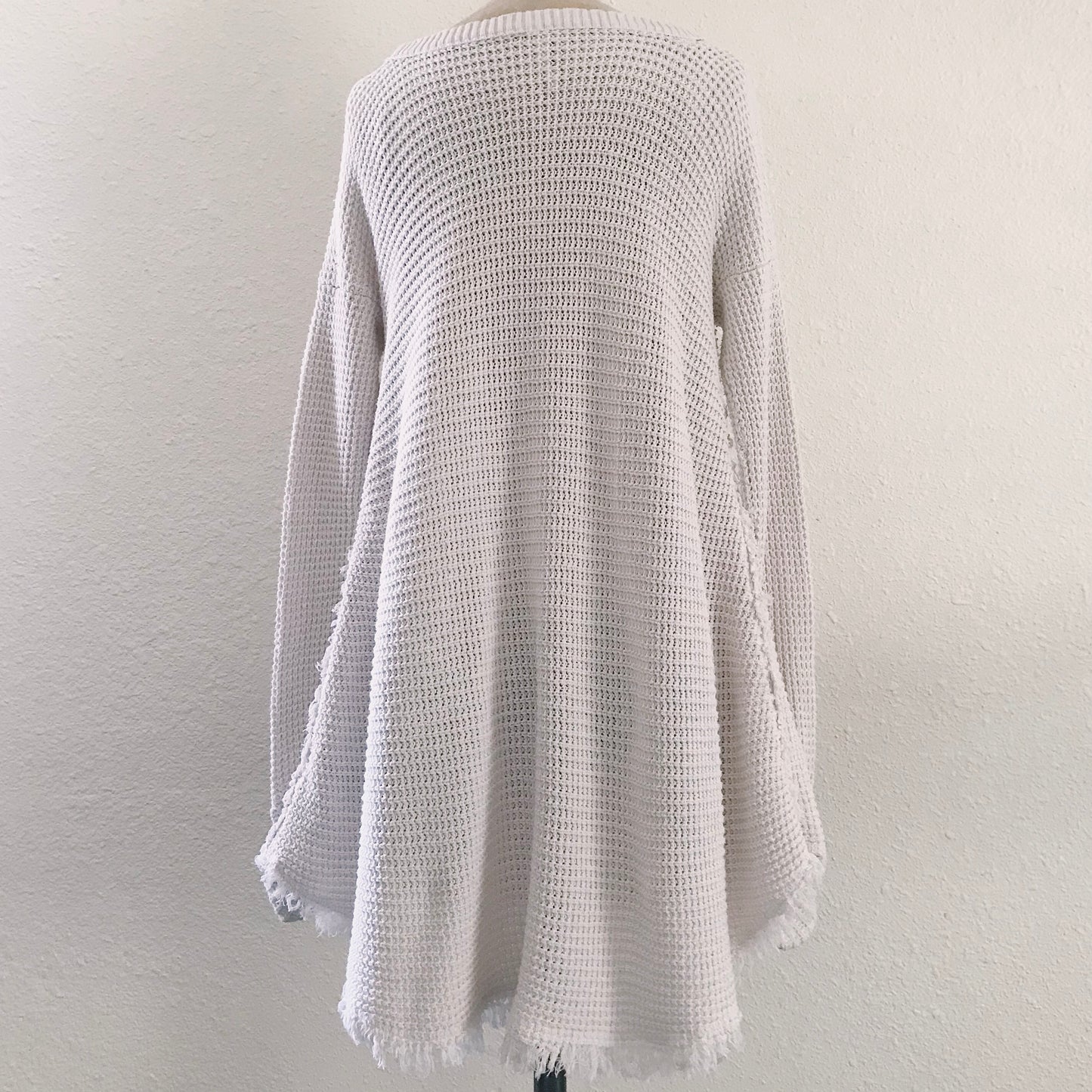 Free People Ivory Waffle Knit Cotton V Neck Top