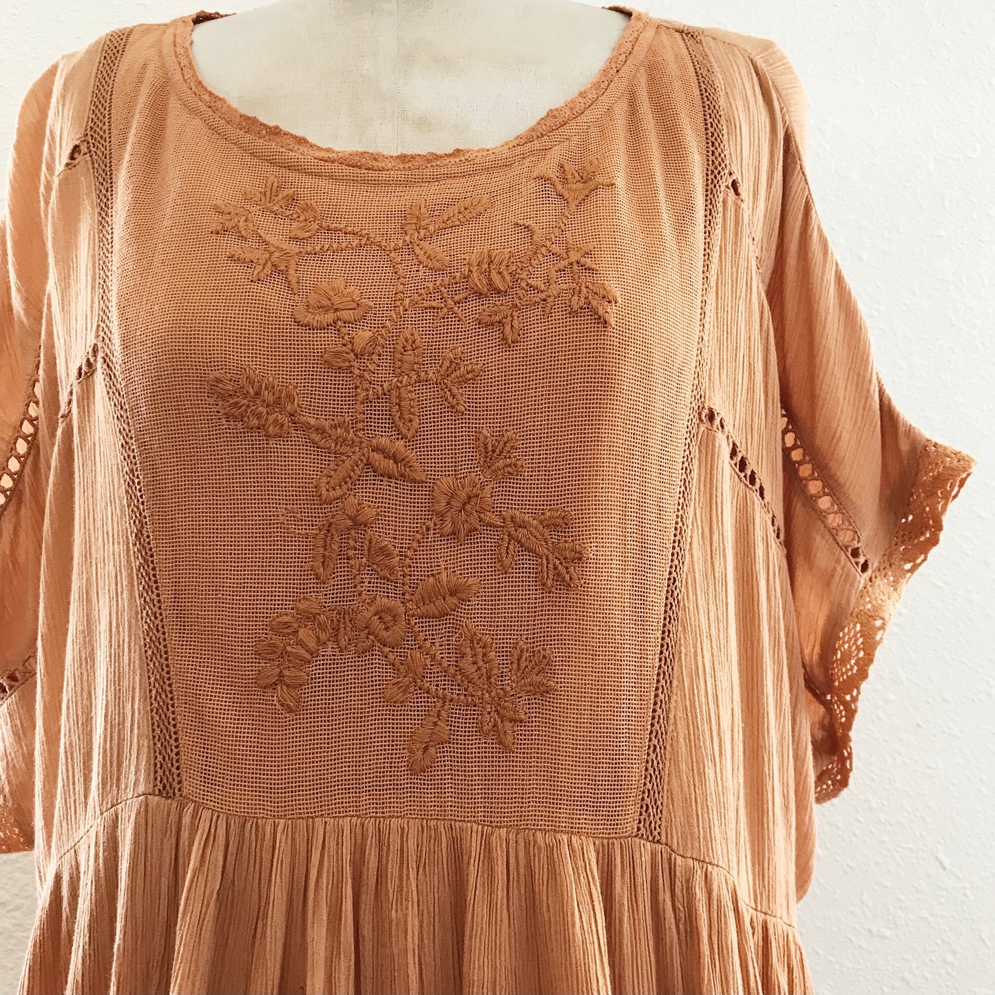 For The Republic Tan Floral Embroidered Mini Dress