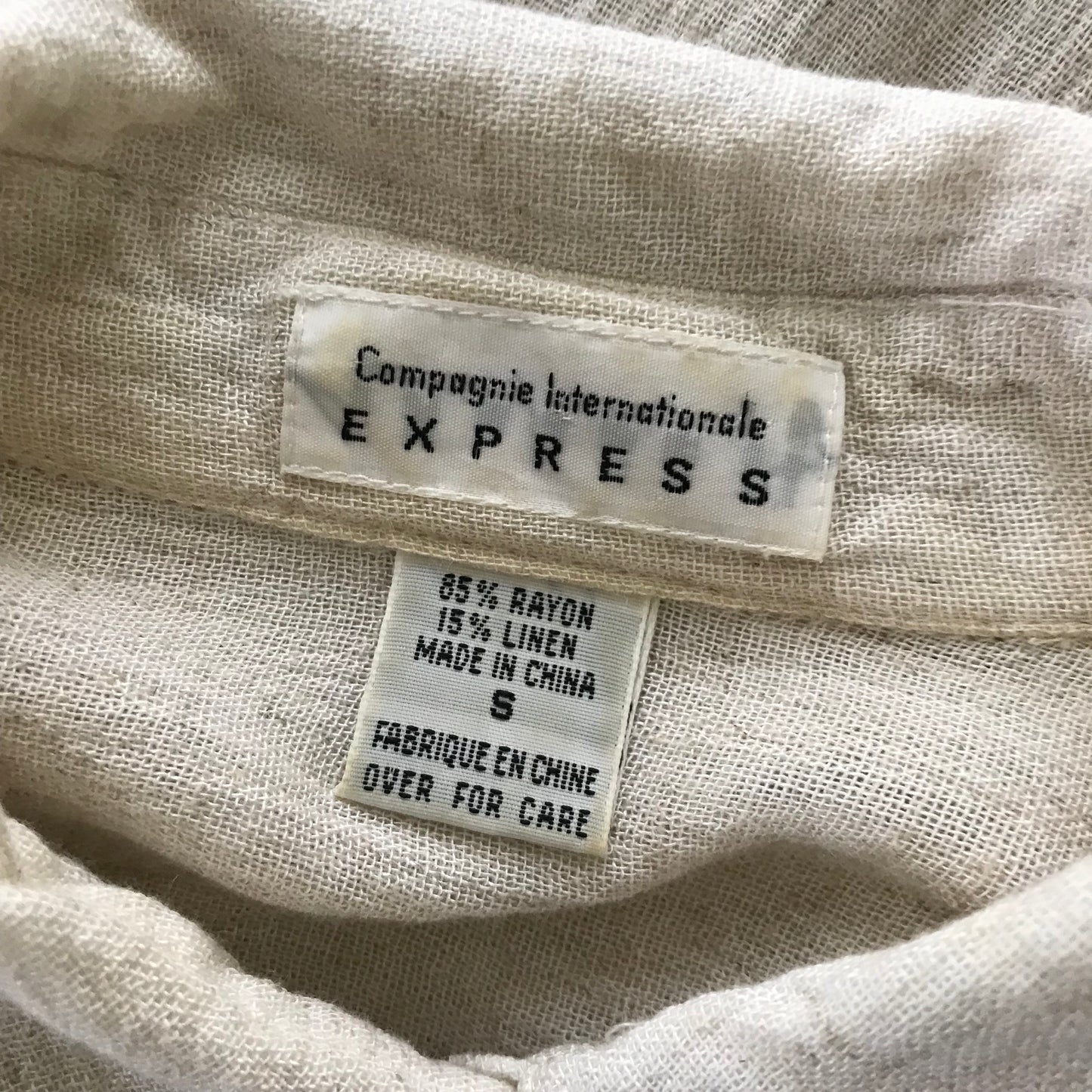 Vintage 1990s Beige Linen Relaxed Fit Shirt