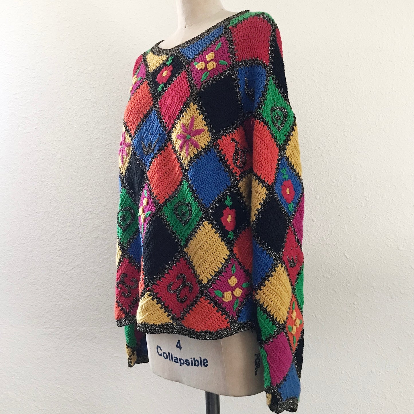 Jennifer Reed Vintage Hand Knit Colorful Cotton Crochet Sweater