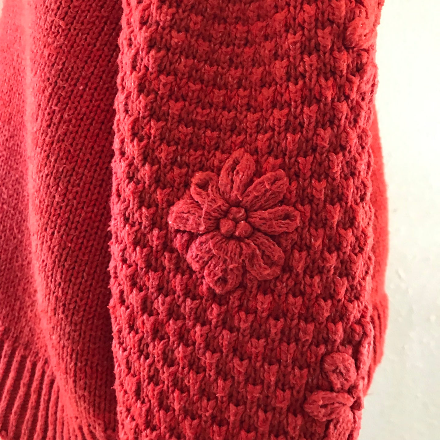 Anthropologie Orange Chunky Knit Embroidered Sweater