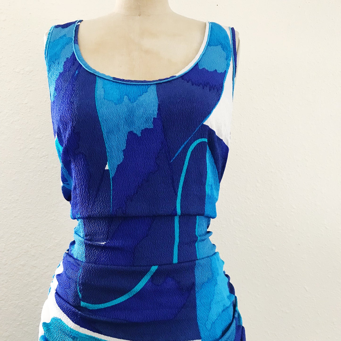 Tracy Reese Blue Silk Watercolor Sleeveless Bodycon Dress
