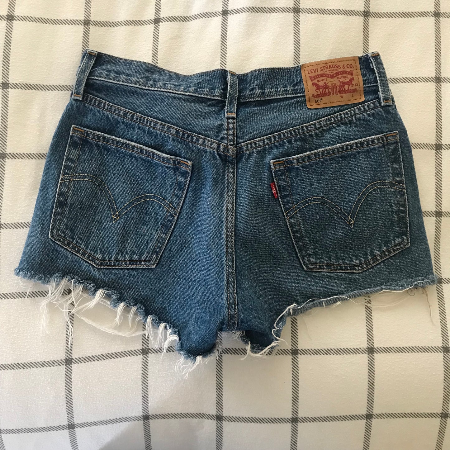 Levis 501 Cutoff Distressed Medium Wash Denim Shorts