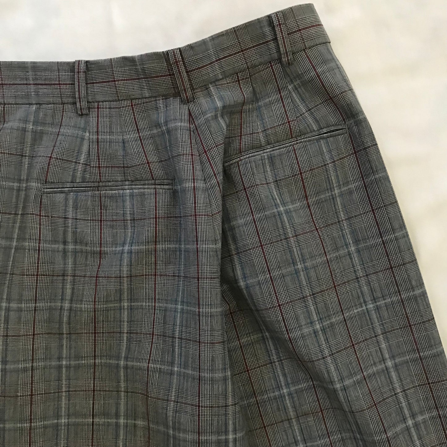Tory Burch Gray Plaid Pleated Wool Trousers
