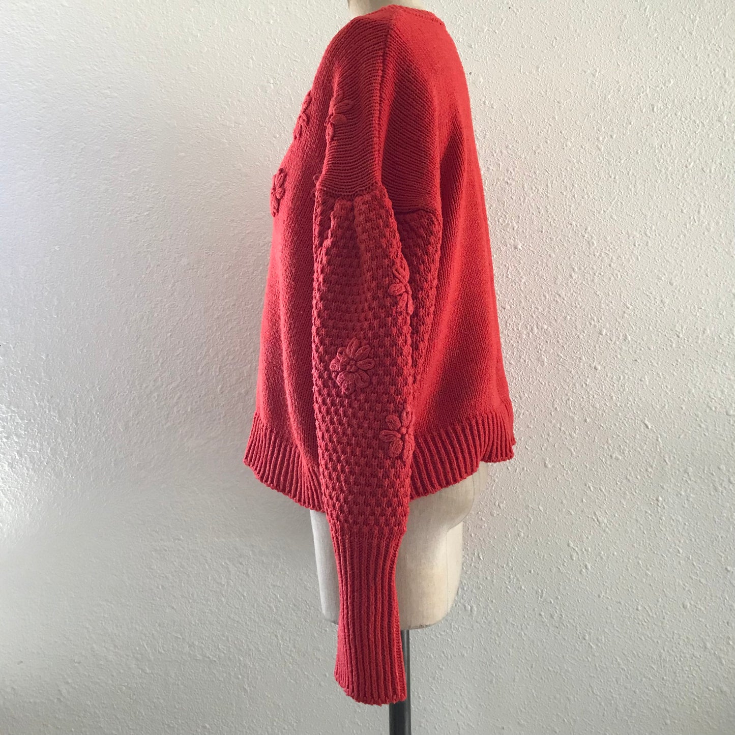 Anthropologie Orange Chunky Knit Embroidered Sweater