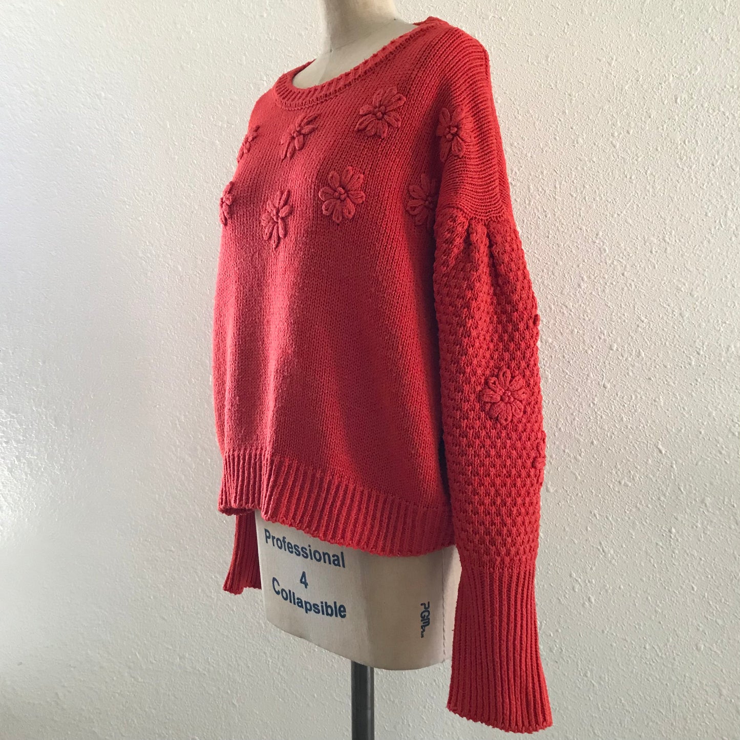 Anthropologie Orange Chunky Knit Embroidered Sweater