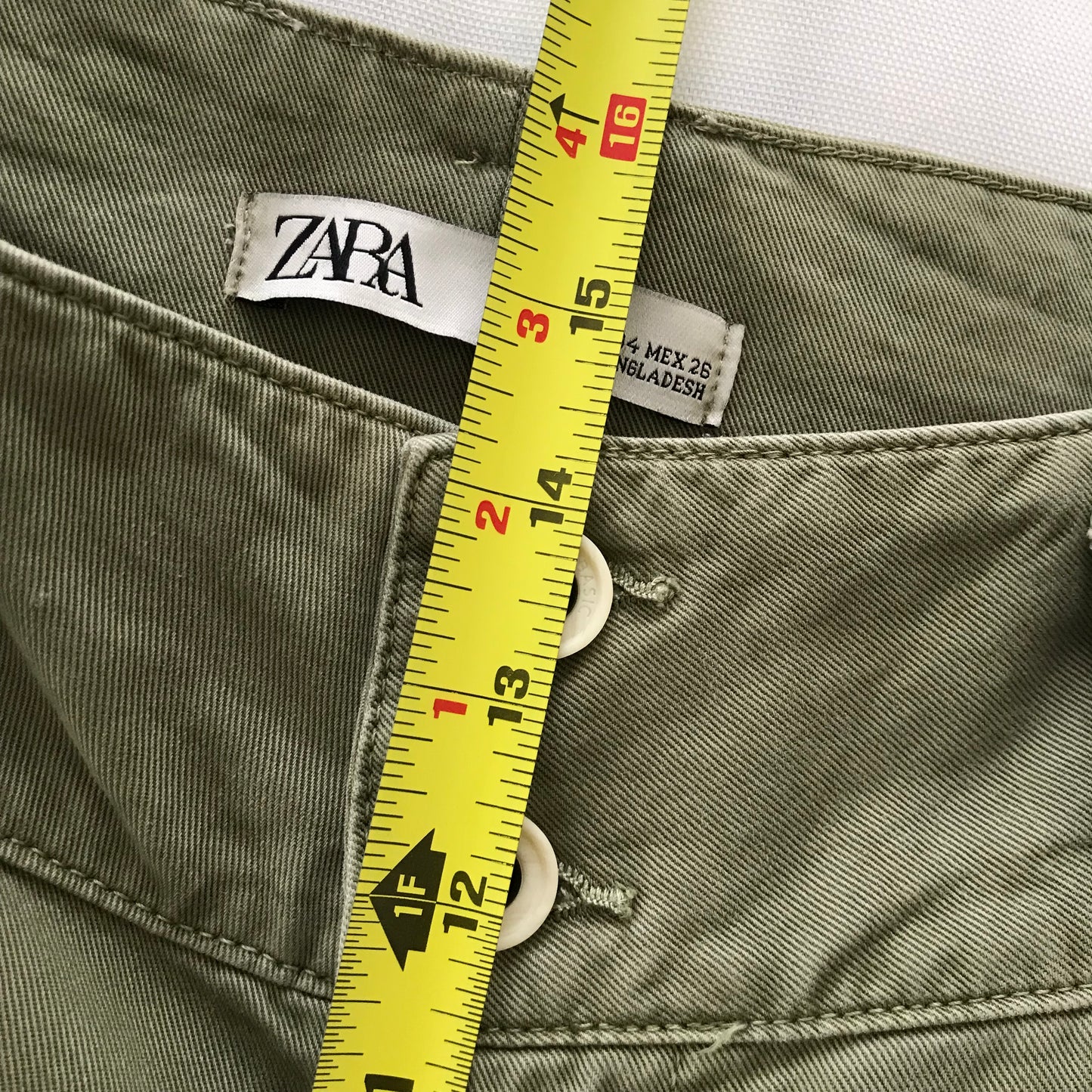 Zara Green Cotton Twill Mid Rise Barrel Cargo Pants