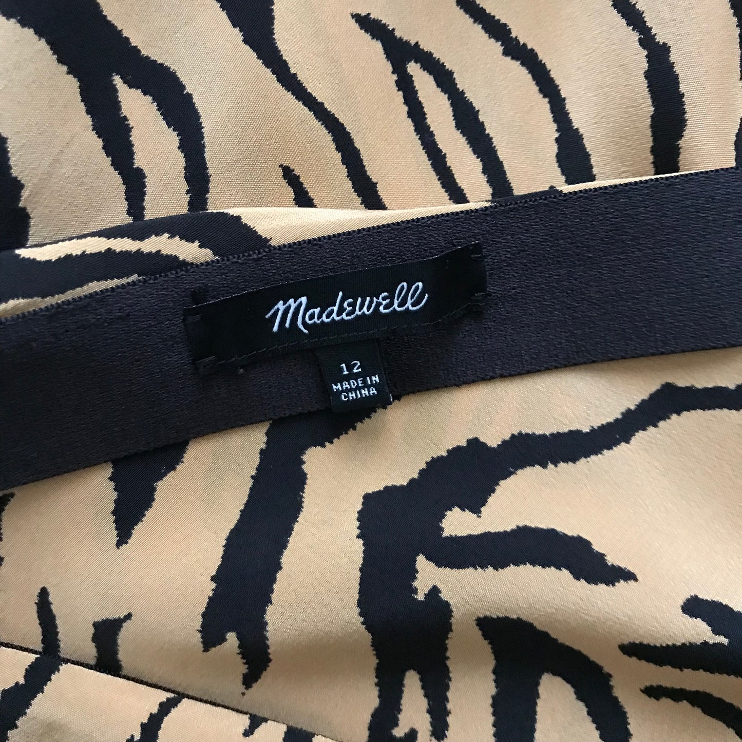 Madewell Tan Black Silk Animal Midi Skirt