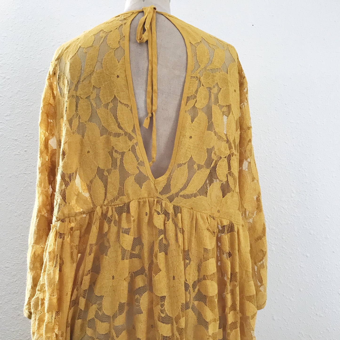 Urban Outfitters Yellow Lace Boho Sheer 3/4 Sleeve Midi Dress