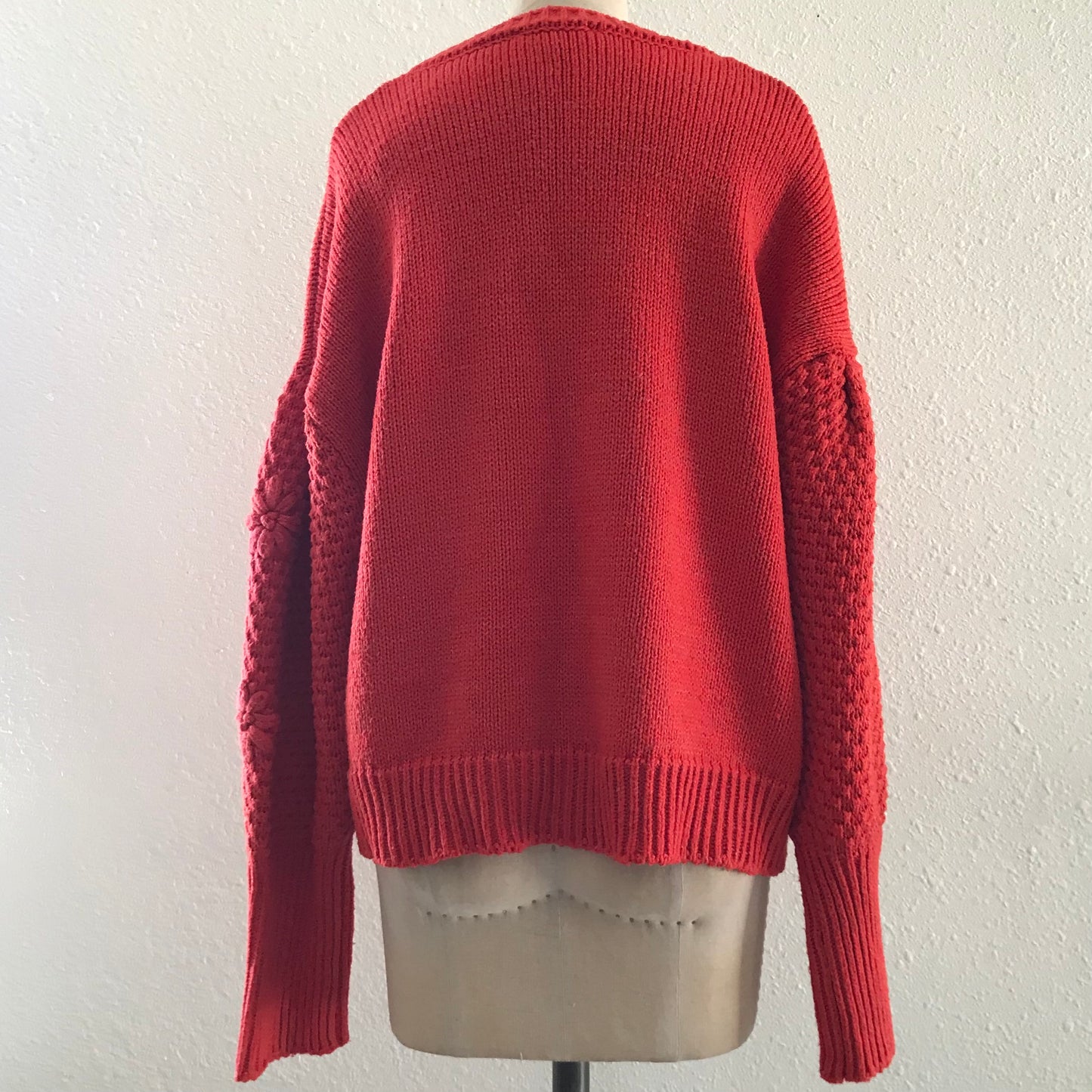 Anthropologie Orange Chunky Knit Embroidered Sweater