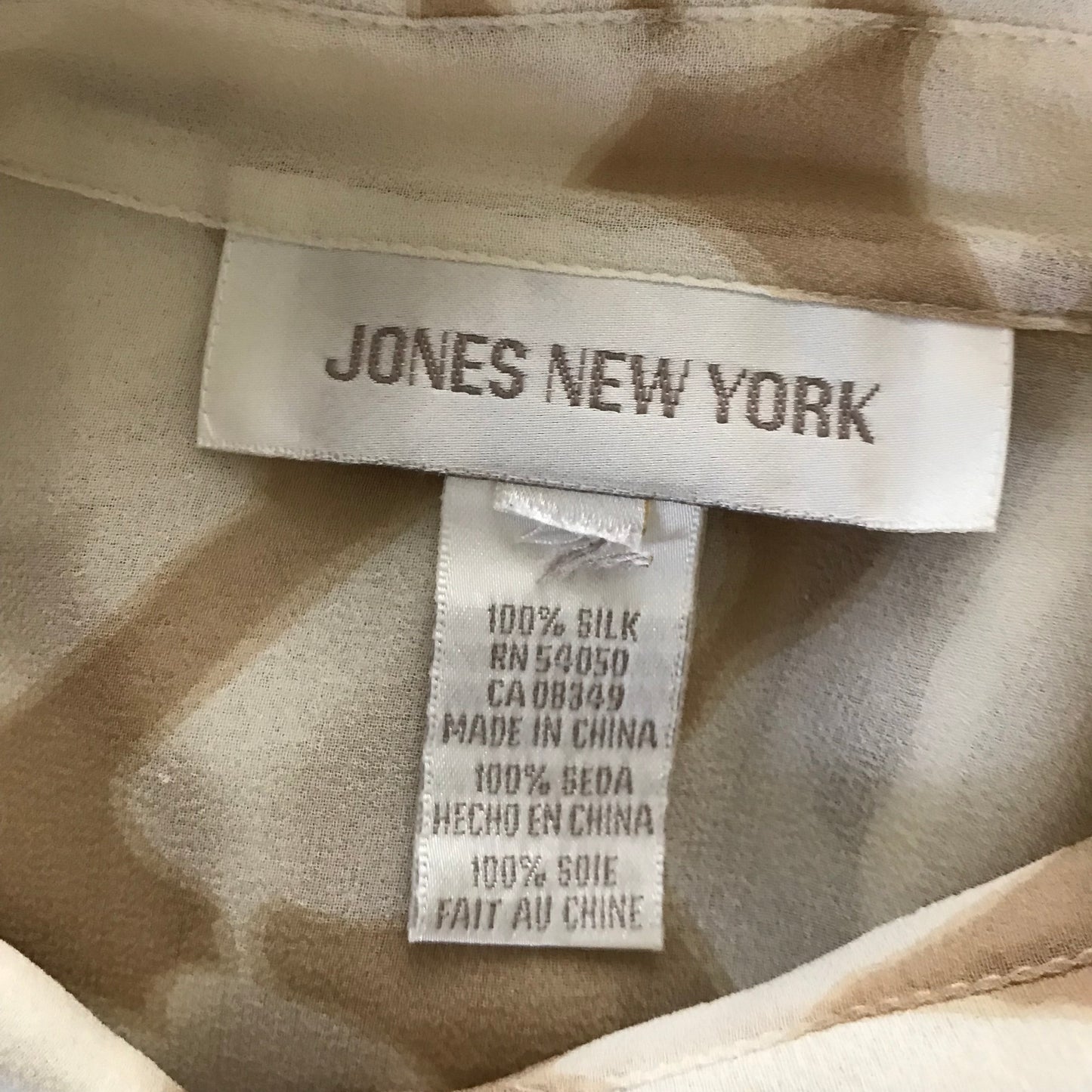 Vintage 1990s Ivory + Tan Silk Chiffon Blouse