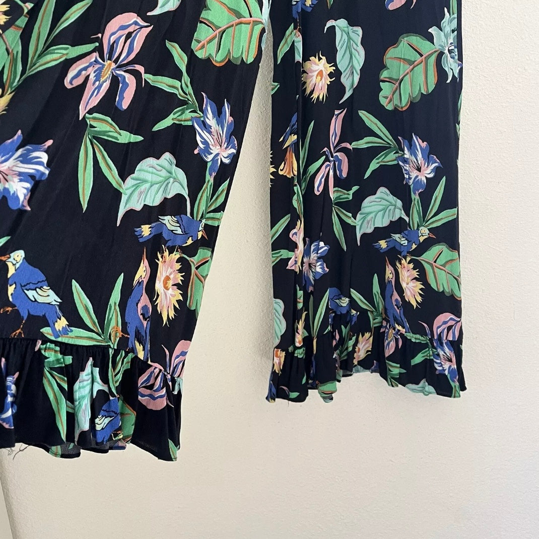 Zara Colorful Floral Wide Leg Cropped Pants