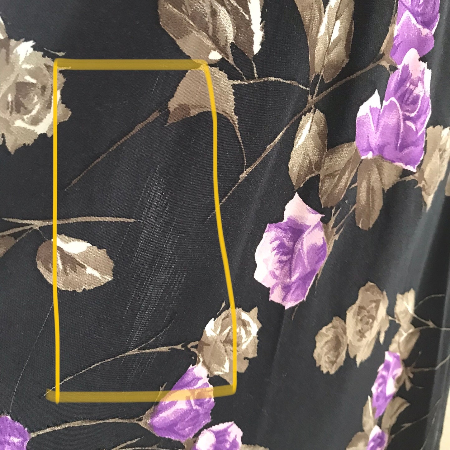 Vintage 1990s Black Purple Floral Rose Printed Midi Skirt