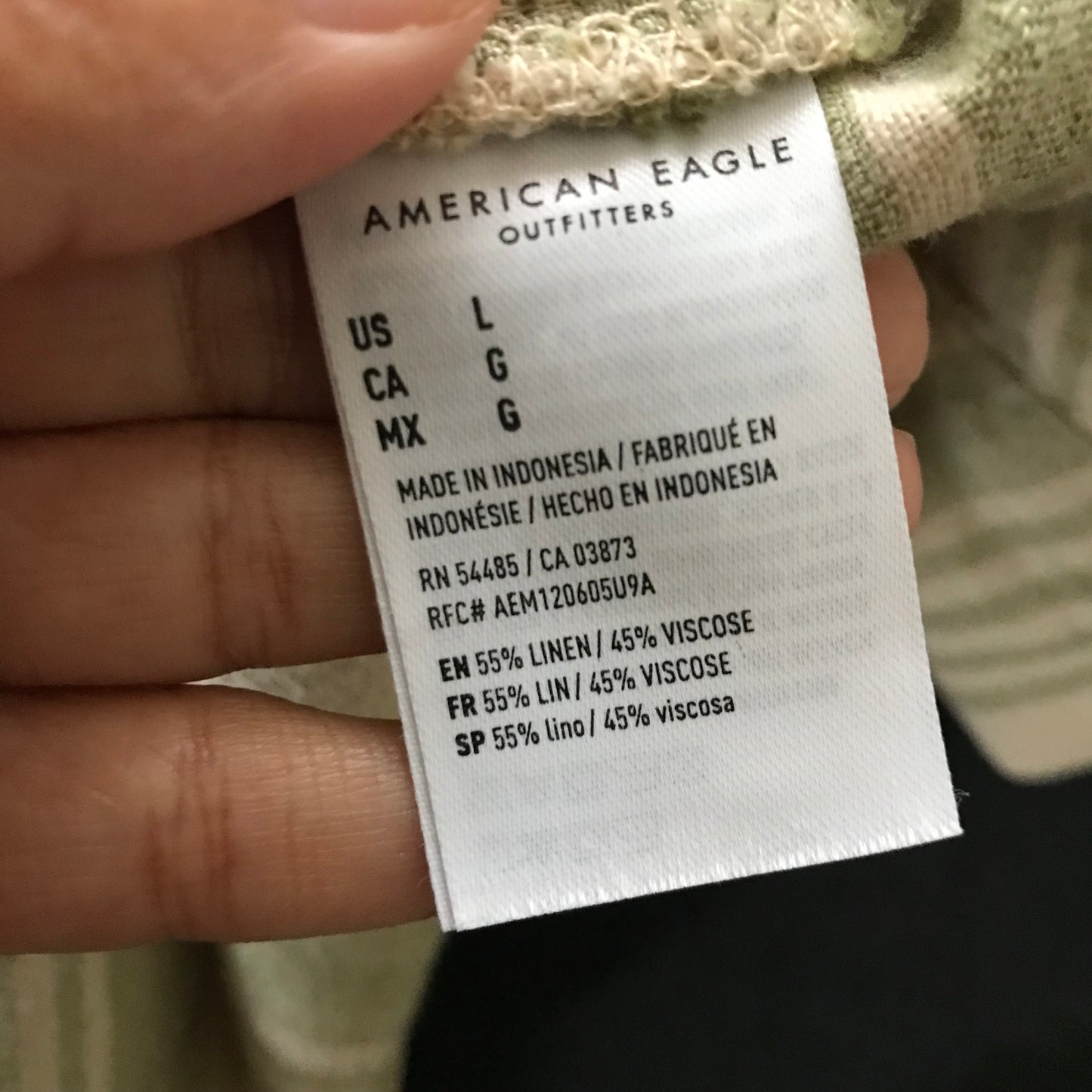 American Eagle Tan Green Striped Oversized Linen Shirt