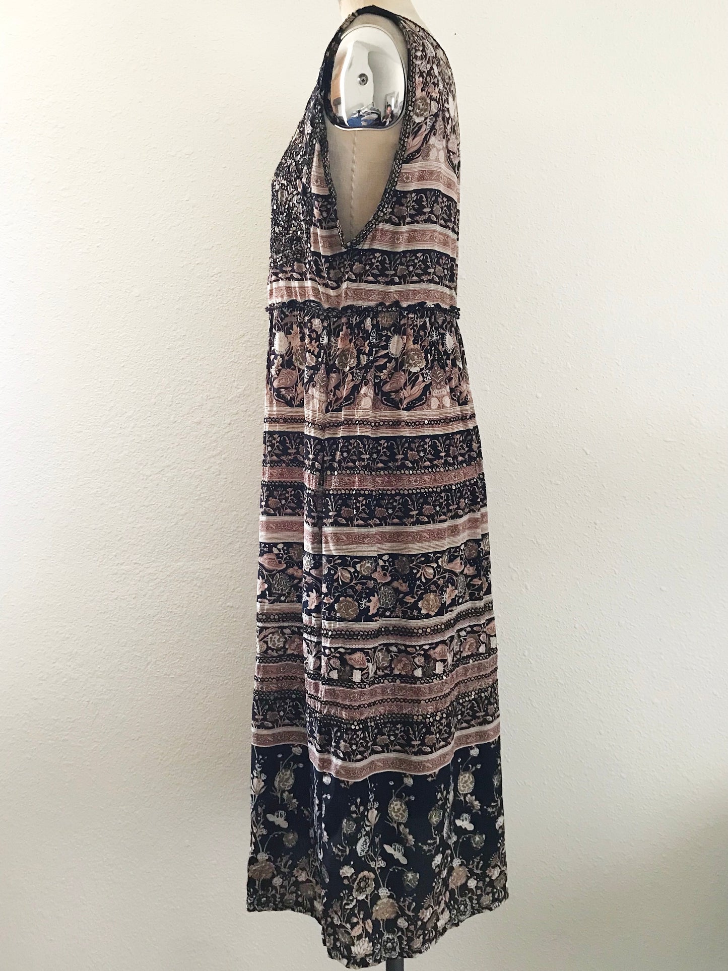 Calypso St Barth Brown Floral Silk Sequin Beaded Midi Dress