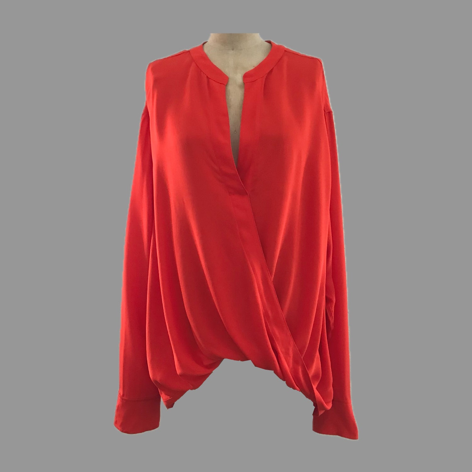 ALC-red-silk-draped-holiday-blouse-top