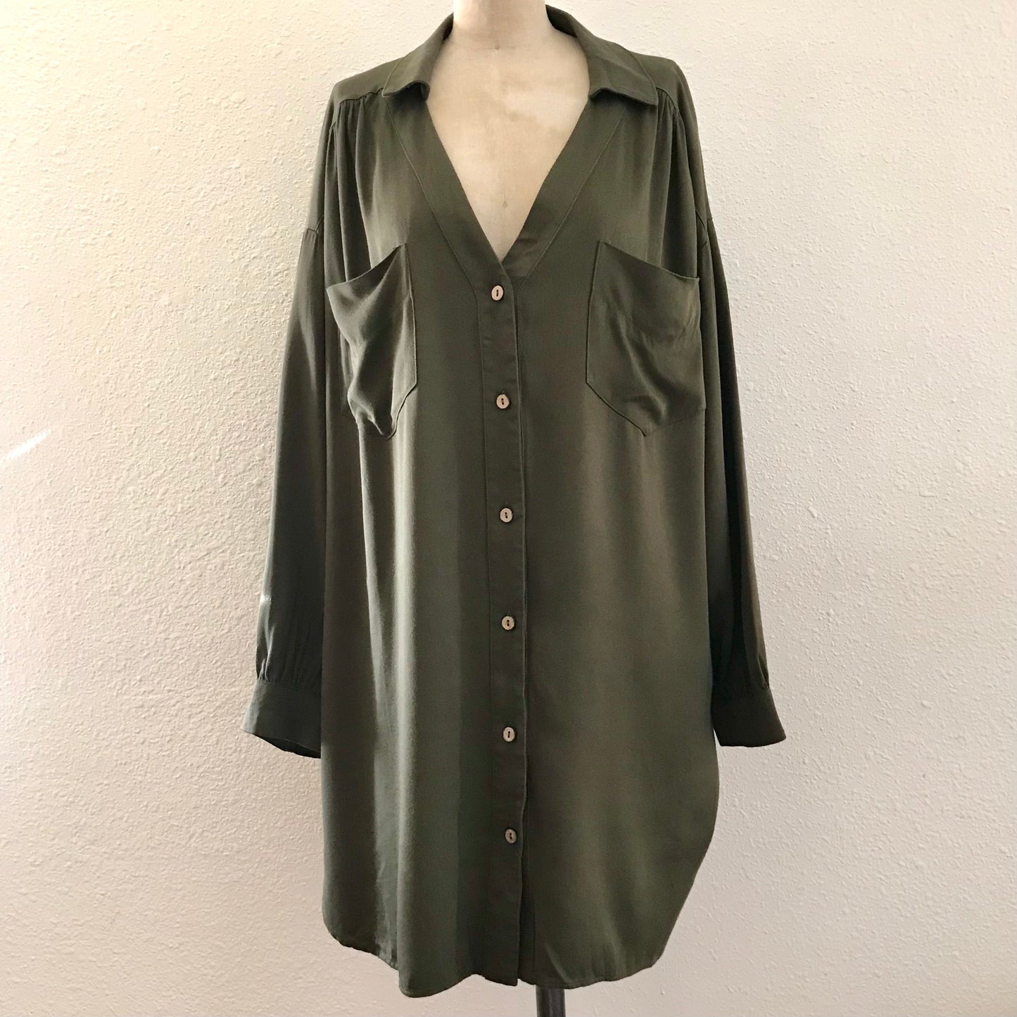 Mittoshop Olive Green Long Sleeve Lagenlook Tunic Top Shirt