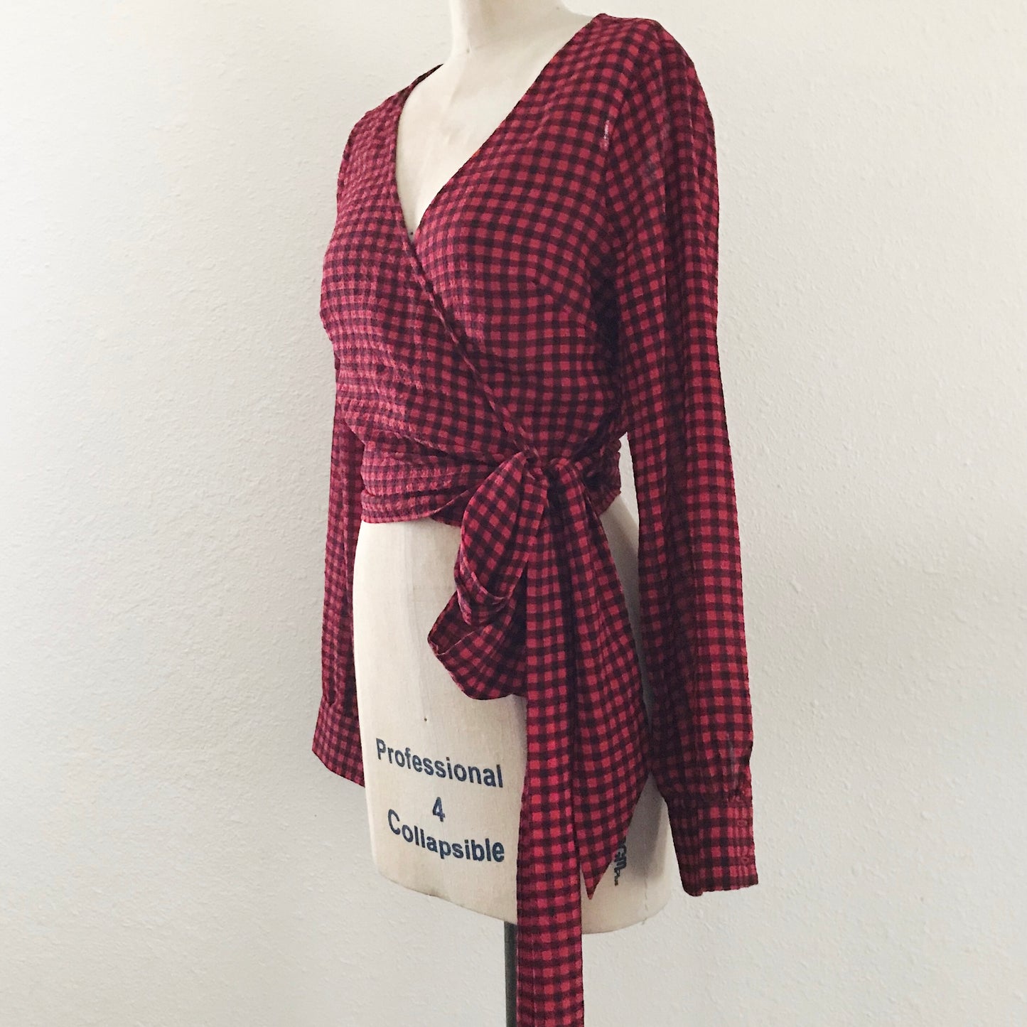 Urban Outfitters Red Black Check Wrap Top