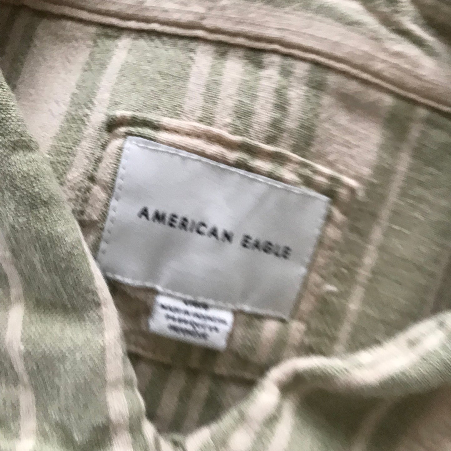 American Eagle Tan Green Striped Oversized Linen Shirt