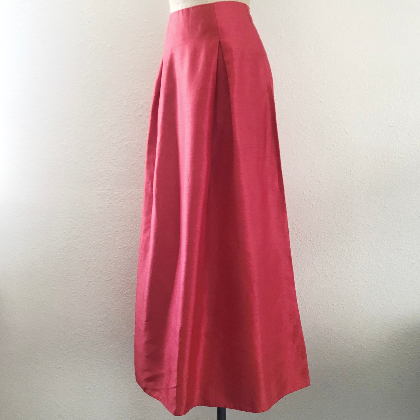 Vintage 1990s Orange Pleated Long A Line Maxi Skirt