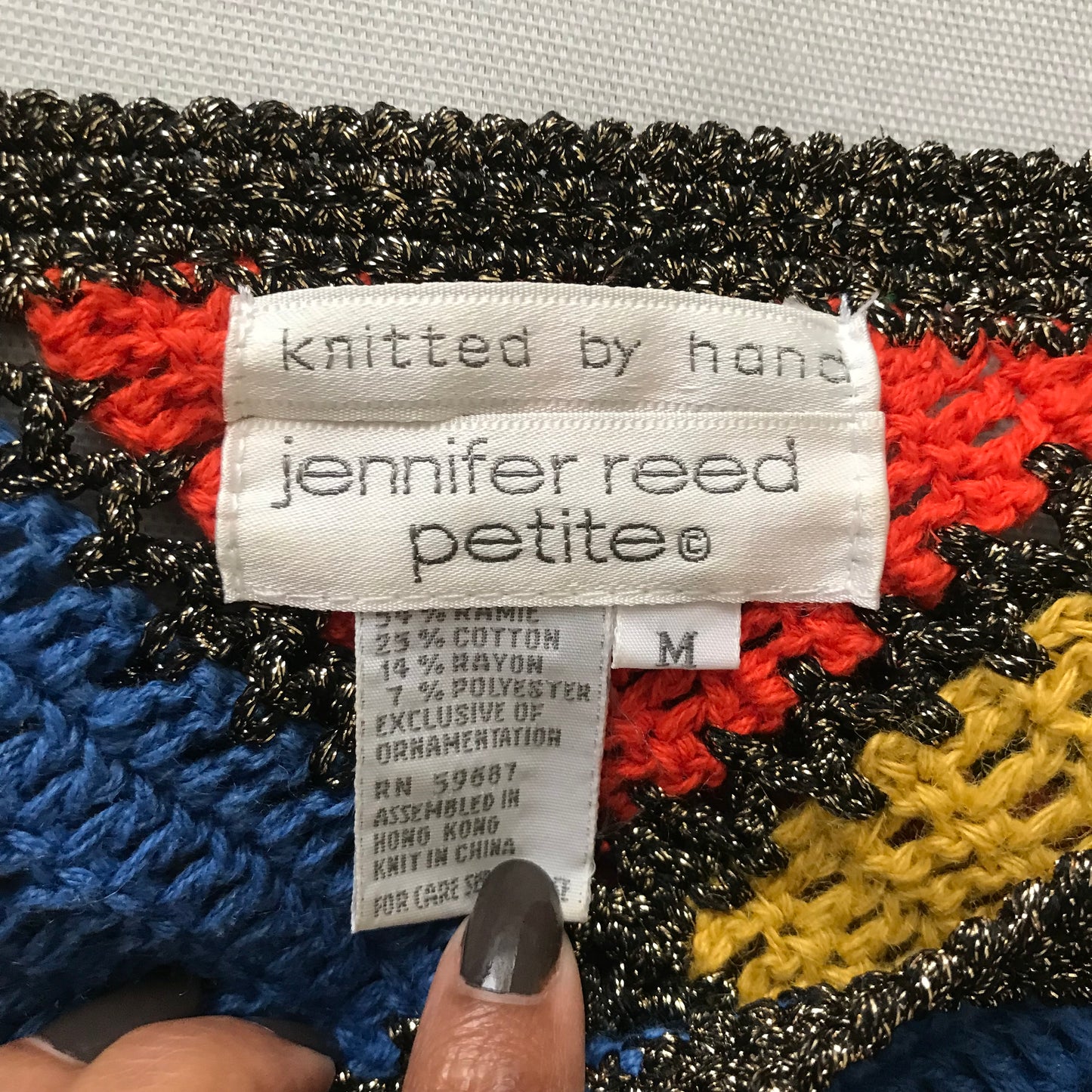 Jennifer Reed Vintage Hand Knit Colorful Cotton Crochet Sweater