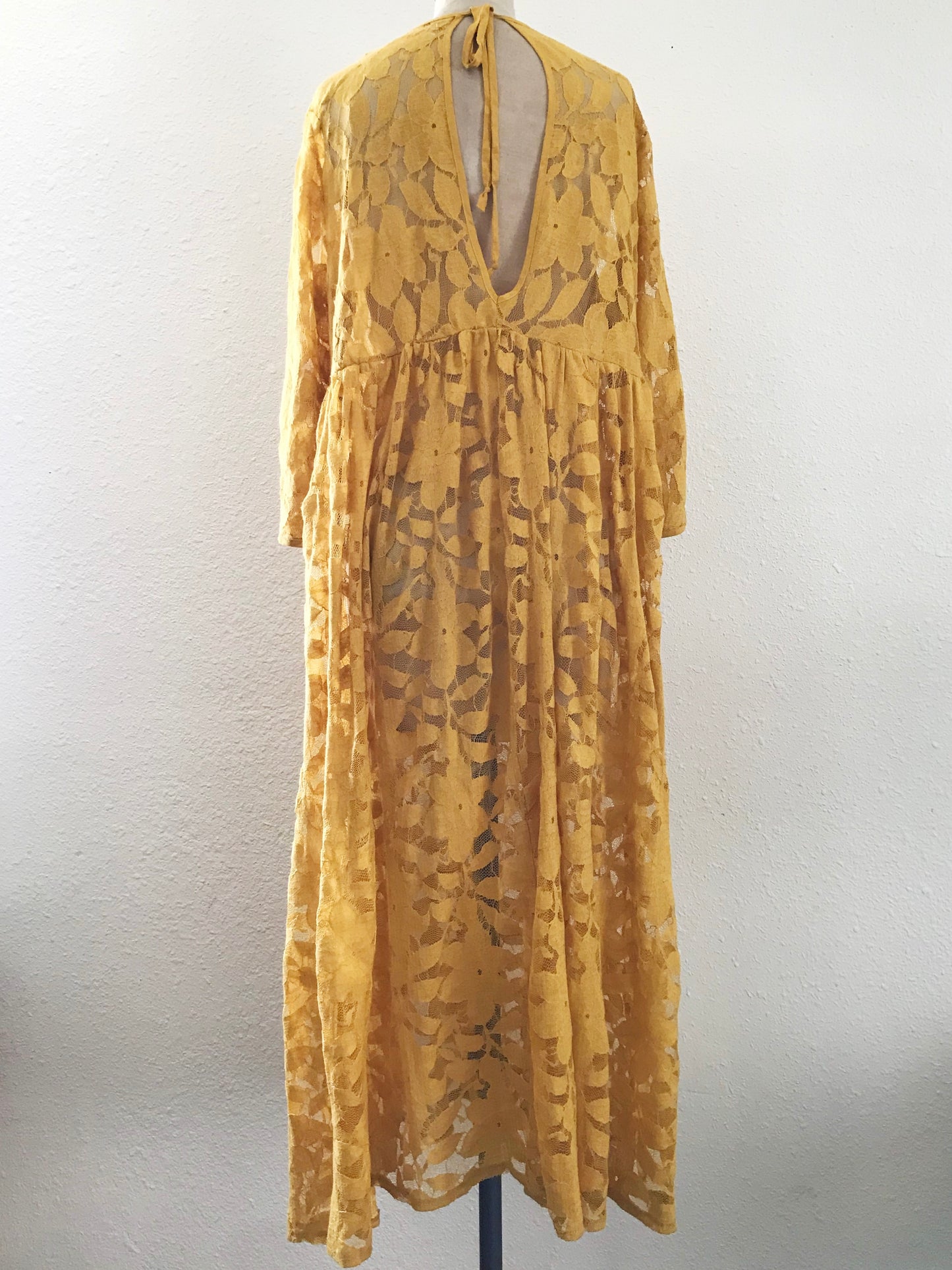 Urban Outfitters Yellow Lace Boho Sheer 3/4 Sleeve Midi Dress