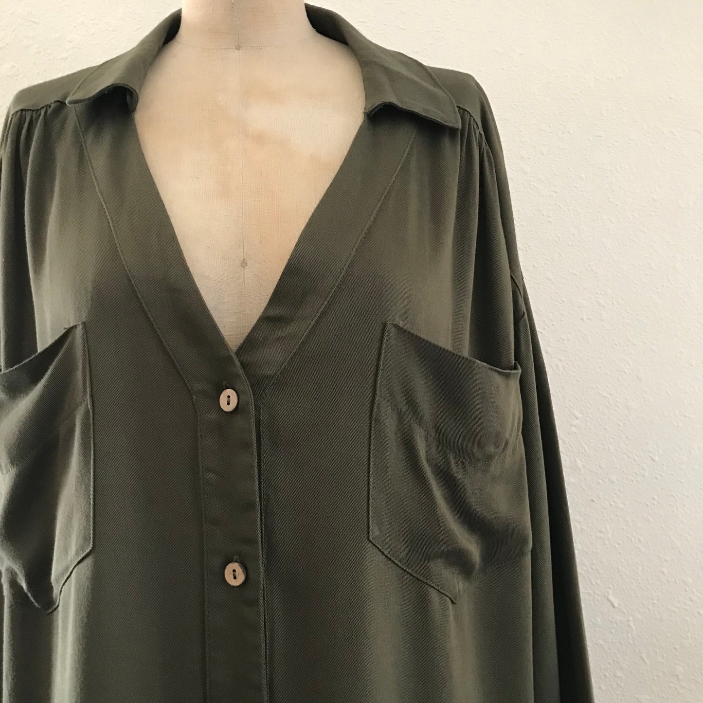 Mittoshop Olive Green Long Sleeve Lagenlook Tunic Top Shirt