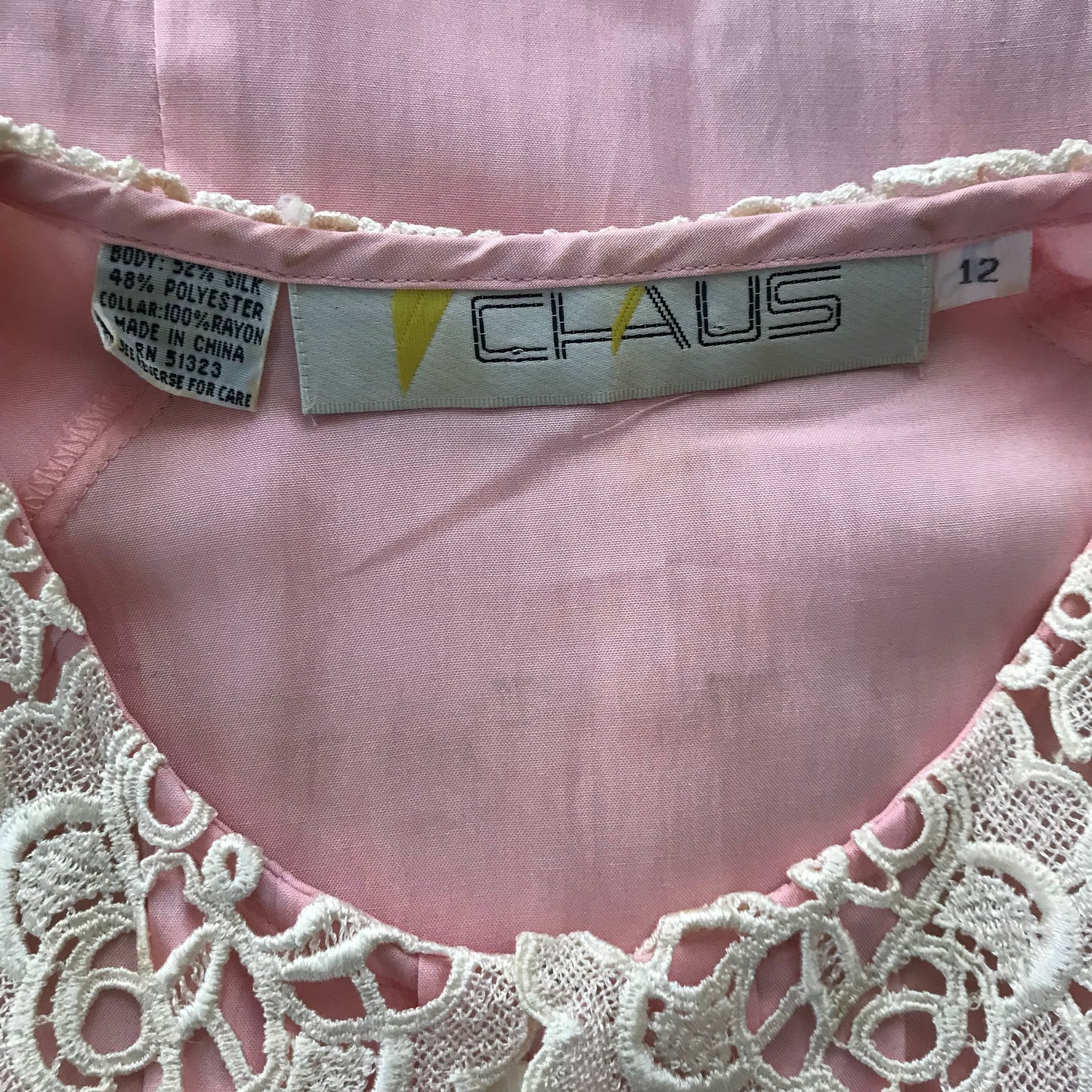 Vintage 1980s Pink Crochet Silk Blouse