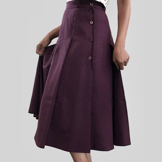 Vintage Alan Austin Purple Gabardine Pleated Skirt