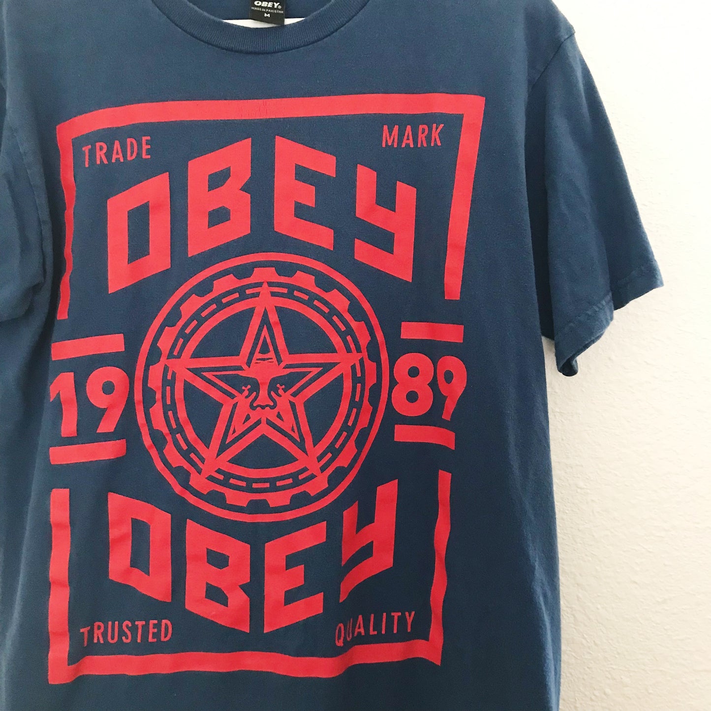 Obey Navy Blue Red Graphic Cotton Tee T Shirt