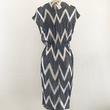 Prelovely | Thurley Ivory + Black Silk Sequin Geometric Zig Zag Draped Mini Dress