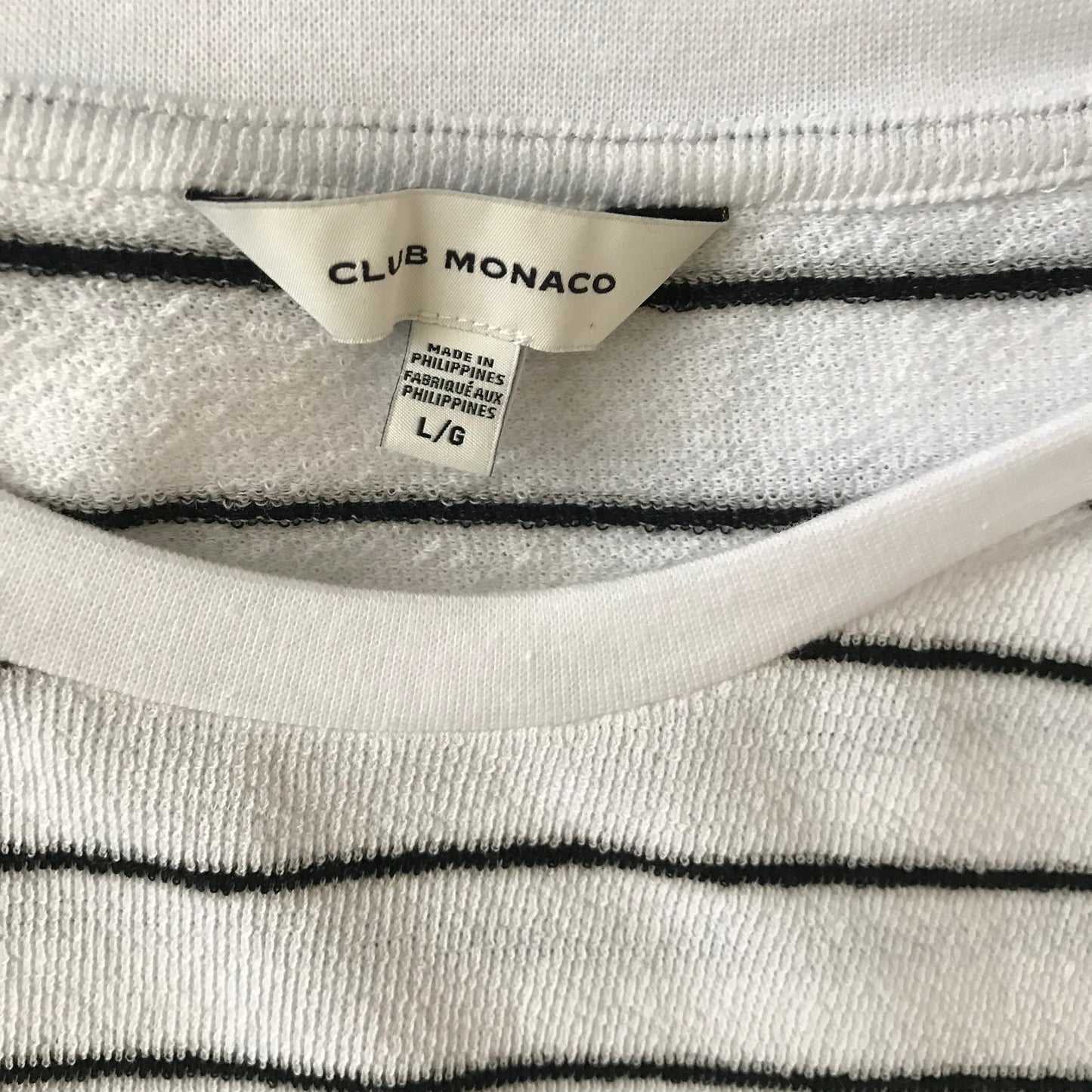 Club Monaco White + Black Striped Cotton Terry Knit Top