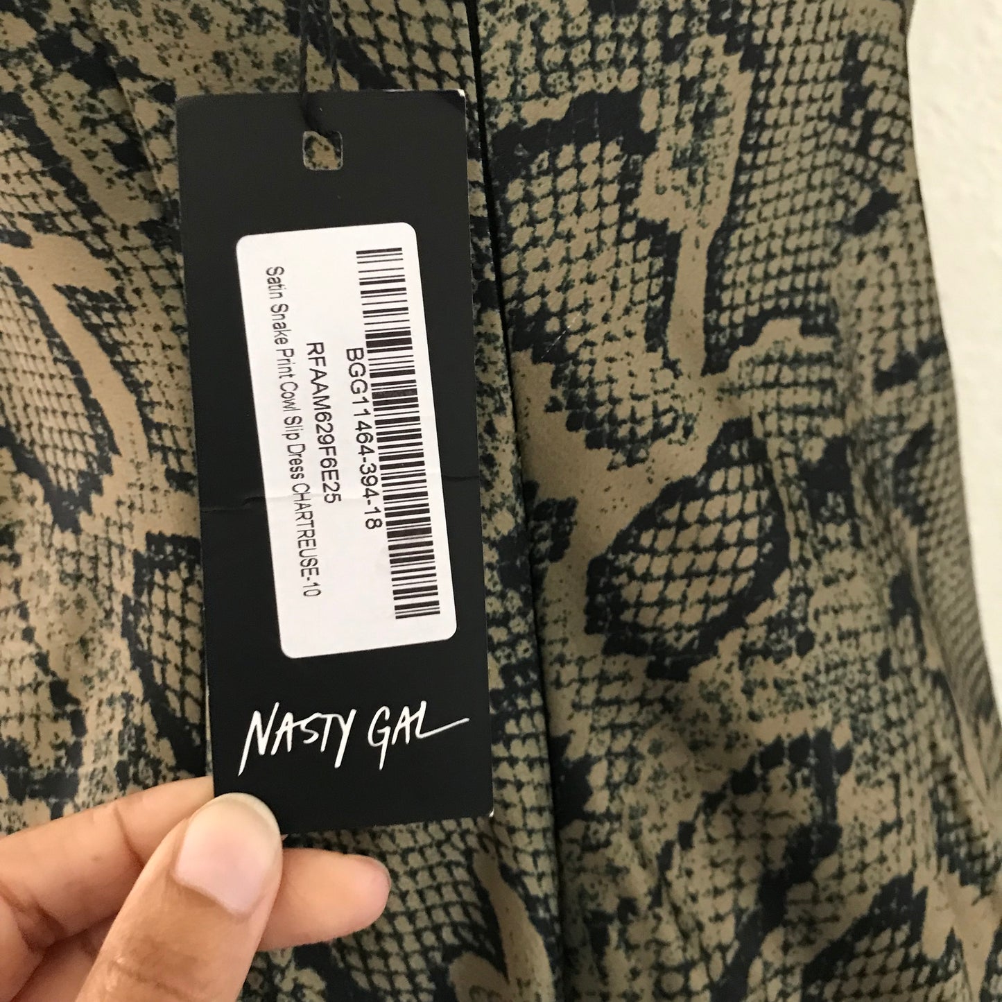 Nasty Gal Green Satin Snakeskin Midi Slip Dress